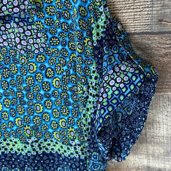 Josie Natori Button Down Short Sleeve Shirtdress Blue Green Size Small - Picture 4 of 9